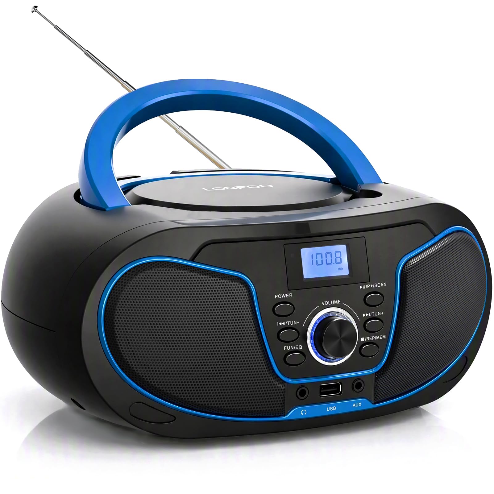 LONPOO Portable CD Player Boombox with FM Radio,USB Playback,Bluetooth-in,AUX Input and 3.5mm Earphone Output, Stereo Sound Speaker & Audio-image-4