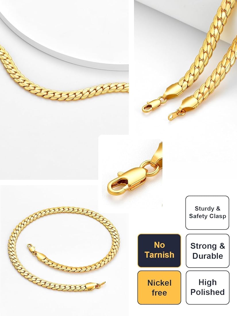 U7 Men's Chain Necklace 18 inches Platinum-Plated(6Mm Wide