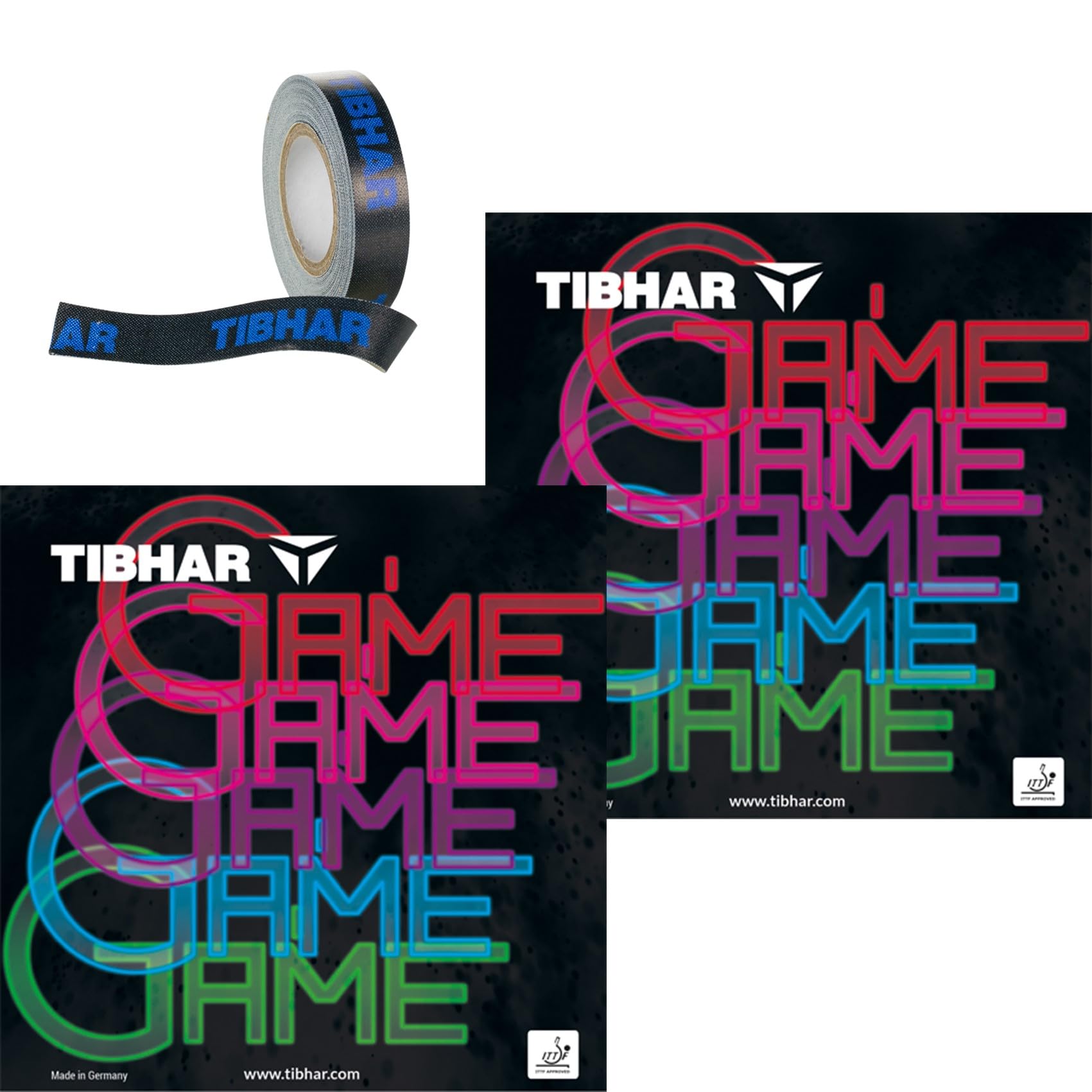 Tibhar Tischtennis-Belag Game im 2er Pack Plus Kantenband | hochwertiger Allround- Belag | maximale Kontrolle | rot, schwarz, pink, violett, blau, grün