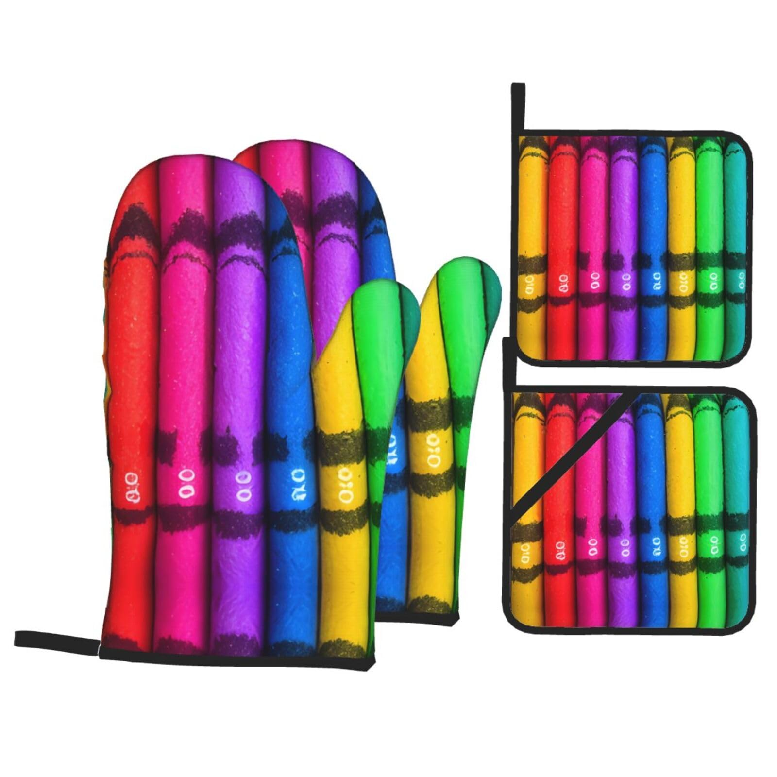 HJFCZH colored crayons Prints Kitchen Throw Set: Durable Oven Layers with Waterproof Polyester – 4 Piece Heat Protection System