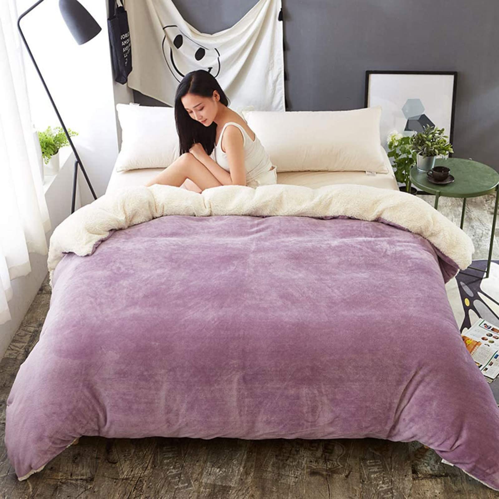 MGEMJMJ Thicken Flannel Warmth Quilt Cover,Winter Duvet Cover,Extra Soft Comfort Hypoallergenic Bedding Comforter Cover With Zipper(Size:200x230cm(79x91inch),Color:A)