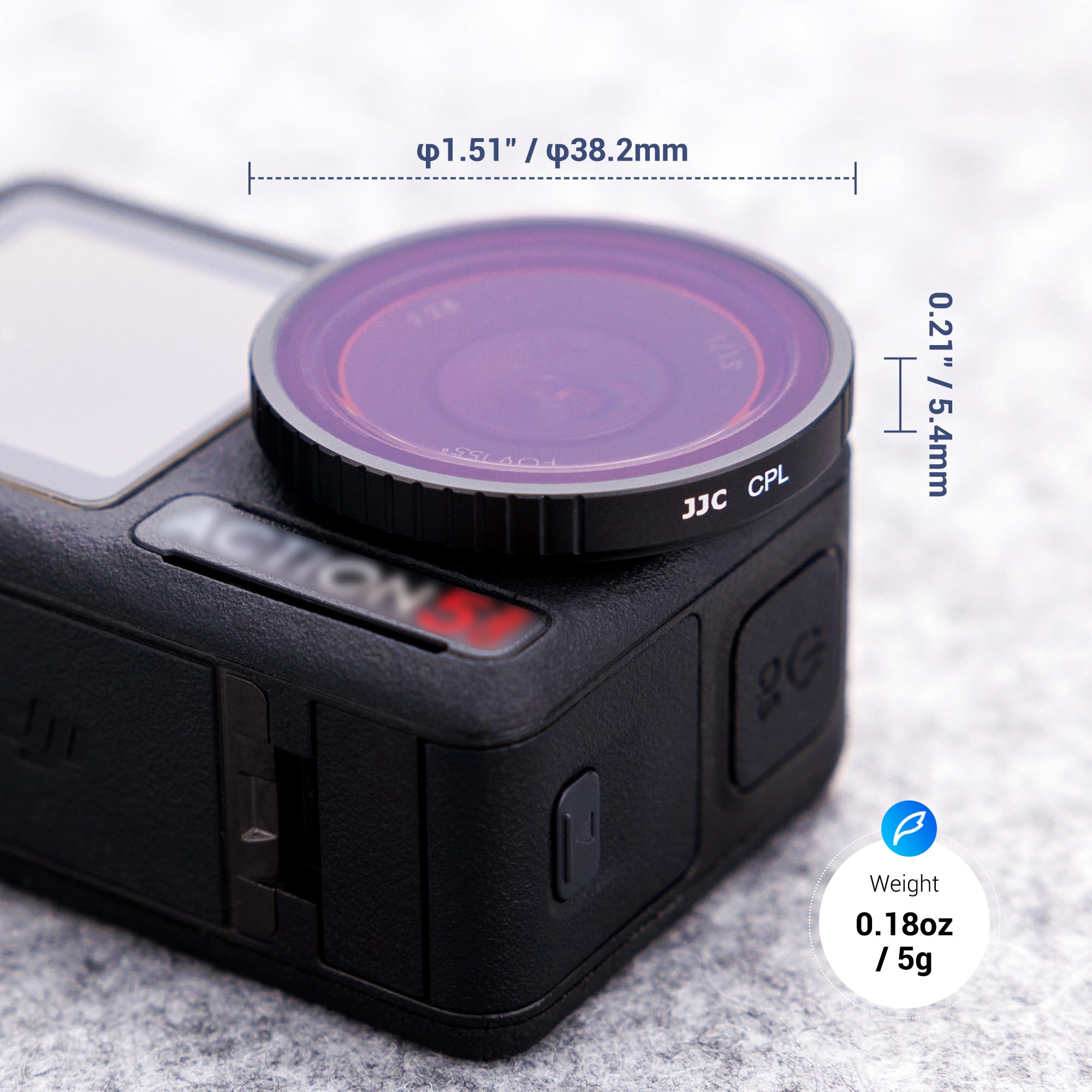 JJC Filtr CPL kompatybilny z Osmo Action 5 Pro Action 4 Action 3 | Wielowarstwowy filtr polaryzacyjny kołowy z etui ochronnym, redukuje odblaski, montaż na klik, rama aluminiowa
