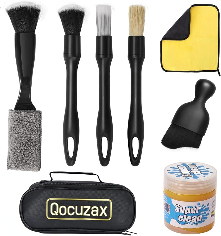 8Pcs Car Detailing Kit,160g Gel,Dual Vent Brush,Boars Hair for Auto | Scratch-Free Soft Brushes,128% Larger Reusable Gel,Towel & Storage Bag,Car Home Dual Use,Ideal Gift for Dads Car Enthusiasts