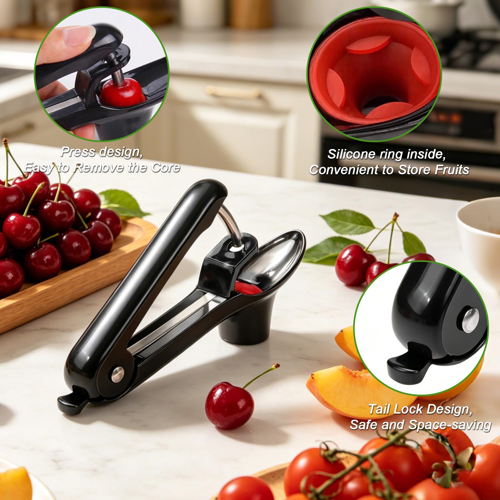 Dénoyauteur de cerises - Dénoyauteur de cerises et prunes - Dénoyauteur manuel pour fruits, cerises et baies de fruits - Noir