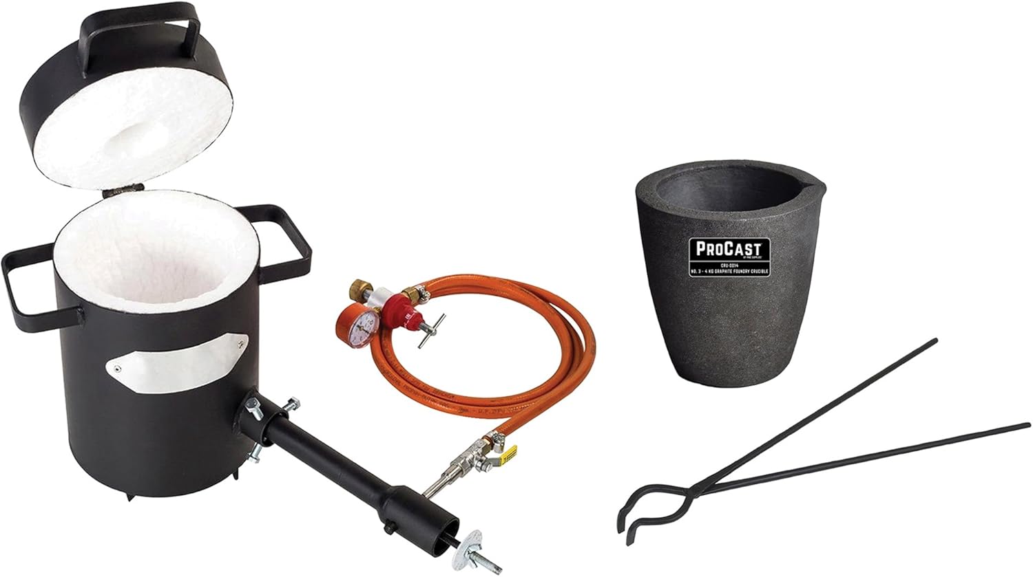 5 Kg Propane Melting Furnace Kit with Clay Graphite Foundry Crucible 19" Hinge-Style Foundry Crucible Tongs Gold Silver Metal Refining Casting Tool