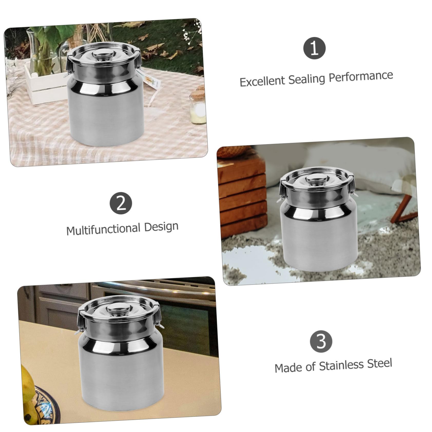 Mikinona Jarra de Leche de Acero Inoxidable de 2.5l Diseño Multiuso y Tapa Sellada para Almacenamiento en Cocina o Cafetería
