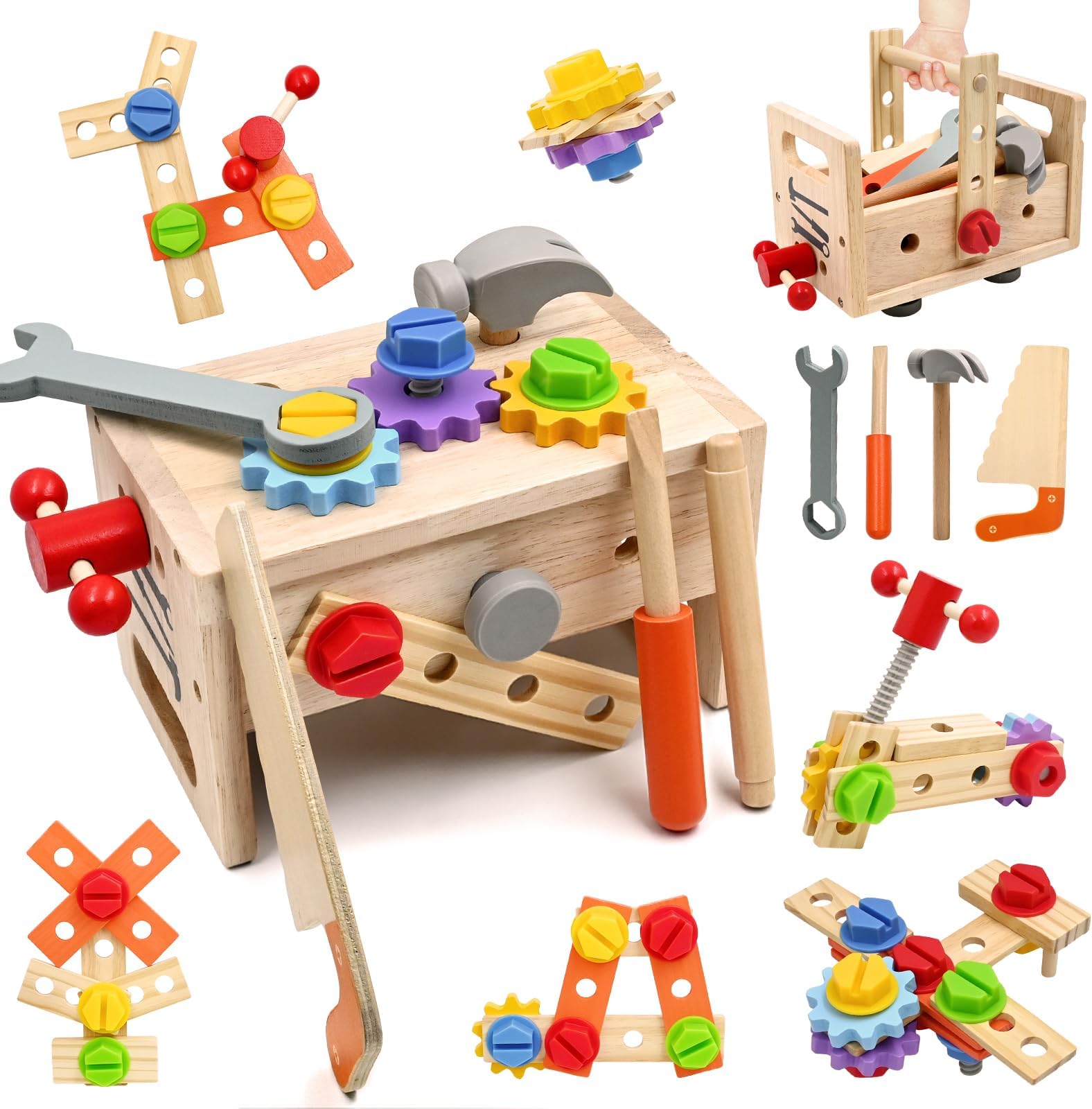 29PCS Kids Tool Set with Wooden Tool Box, Toddler Tool Set Montessori Pretend Play Construction Toys, STEM Educational Toys for 2 3 4 5 Year Old Boys Girls, Birthday Easter Gift
