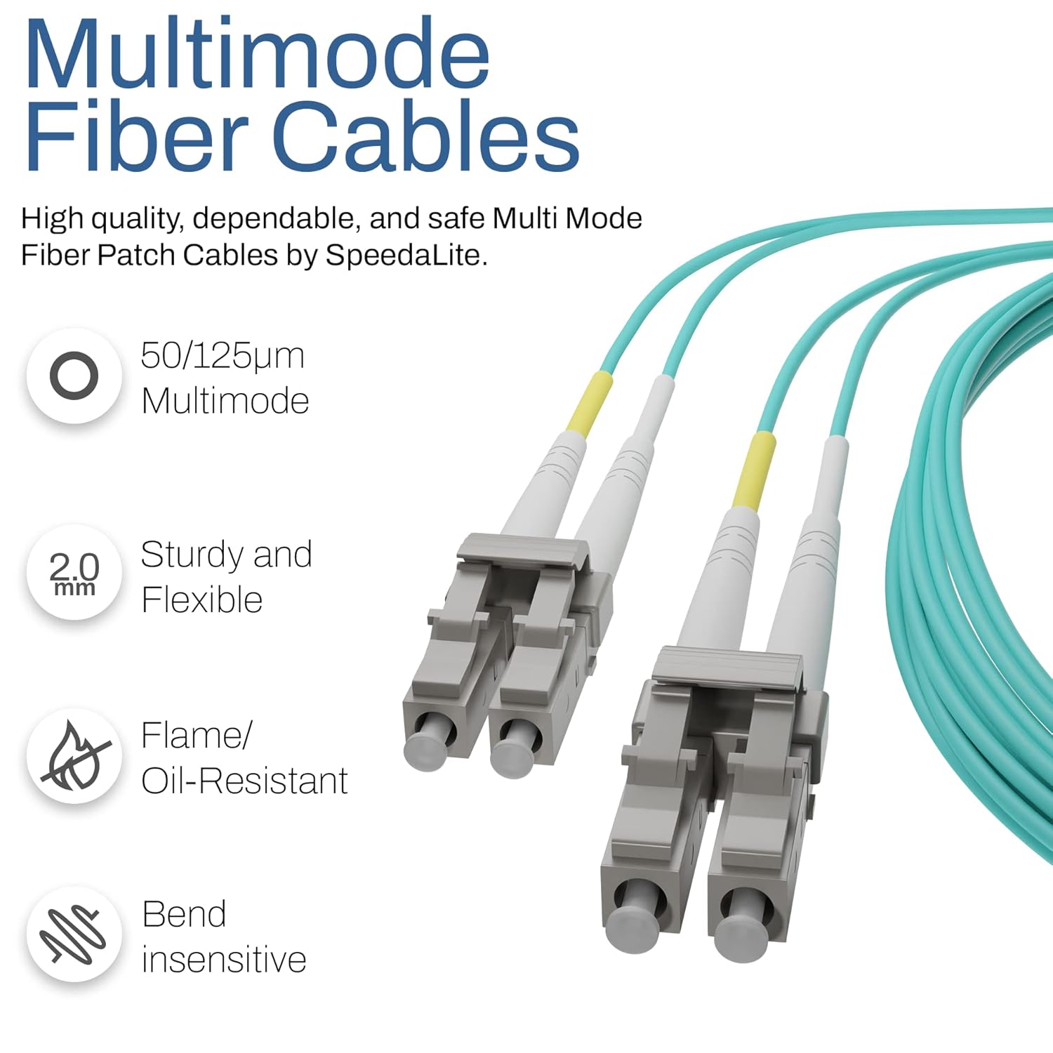 2 Meter - 6 Pack OM3 Multimode Duplex Fiber Patch Cable, LC-LC Connector, 10Gig OFNR Rated, High Speed Corning Glass for Network, Data Center, LAN, FTTH, Telecom