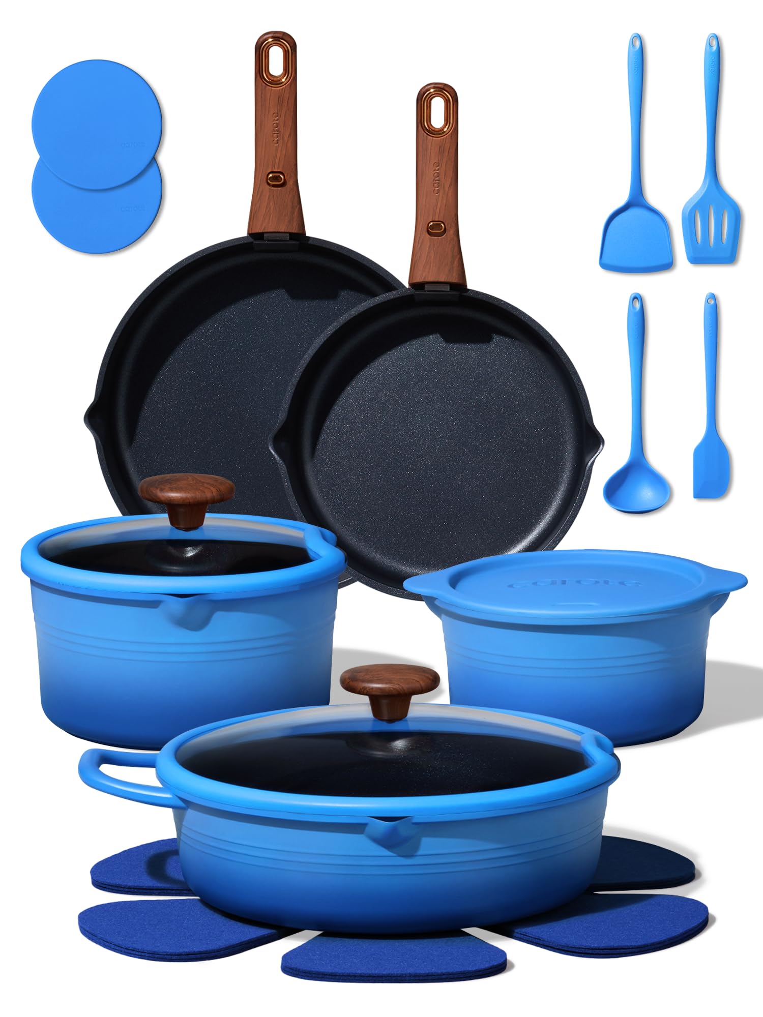 CAROTE 20Pcs Titanium Cookware Set, Pots and Pans Set Non Stick, Kitchen Cooking Set with Detachable Handle, Non Toxic Induction Cookware - Camping Cookware, Dishwasher/Oven Safe, Blue