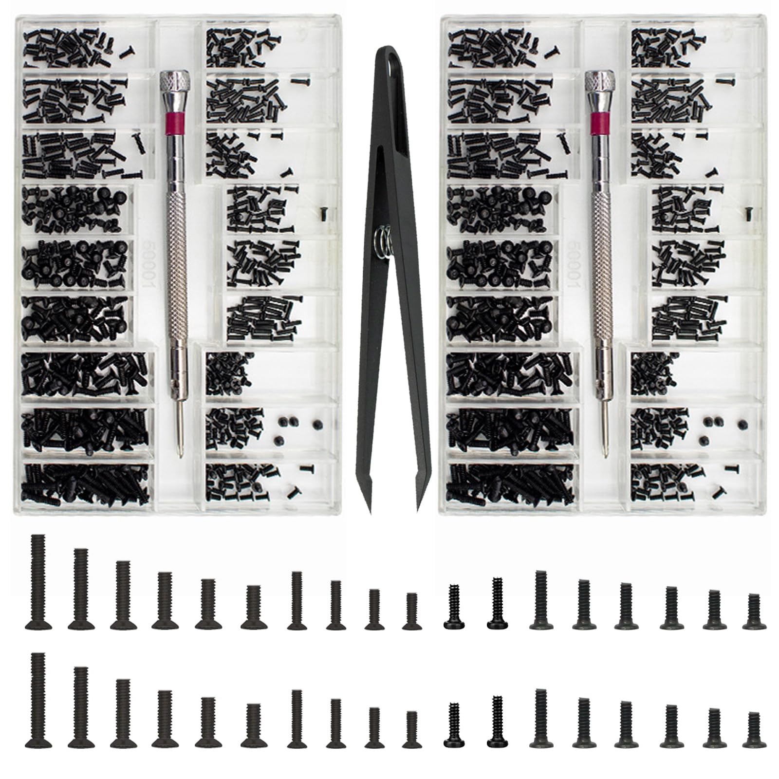 Bikasun 1000 Pcs Small Screws Assortment Kit, M1.2 M1.4 M2 Tiny Micro Screws Set, Watch Glasses Computer Replacement Screws