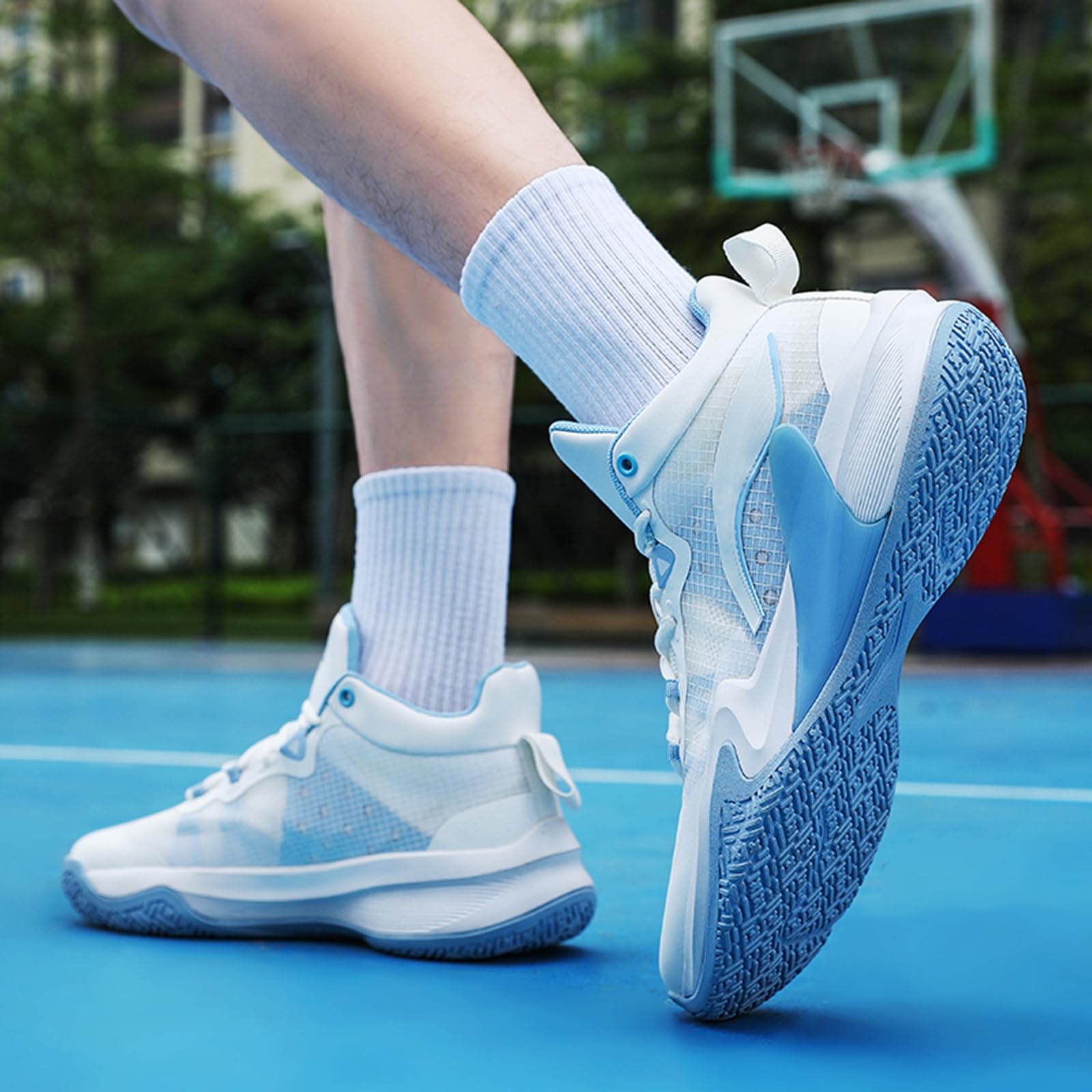Zapatillas de Baloncesto Hombre Altas Protección Tobillo | Zapatillas de Baloncesto Hombre Altas Blanco Azul Protección Tobillo TPU Amortiguación