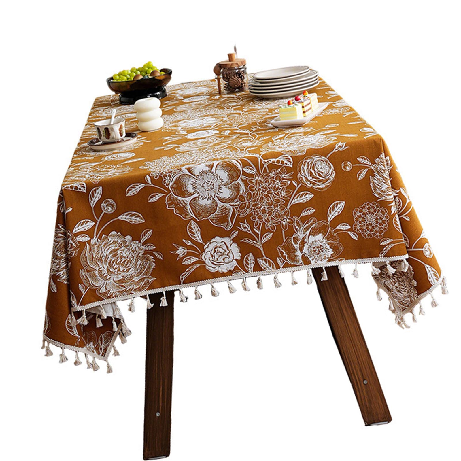 Woedpez Luxury Flower Tablecloth Waterproofie Polyester Fabric Table Cover for Dining Party Decoration Cloth Polyester Tablecloth