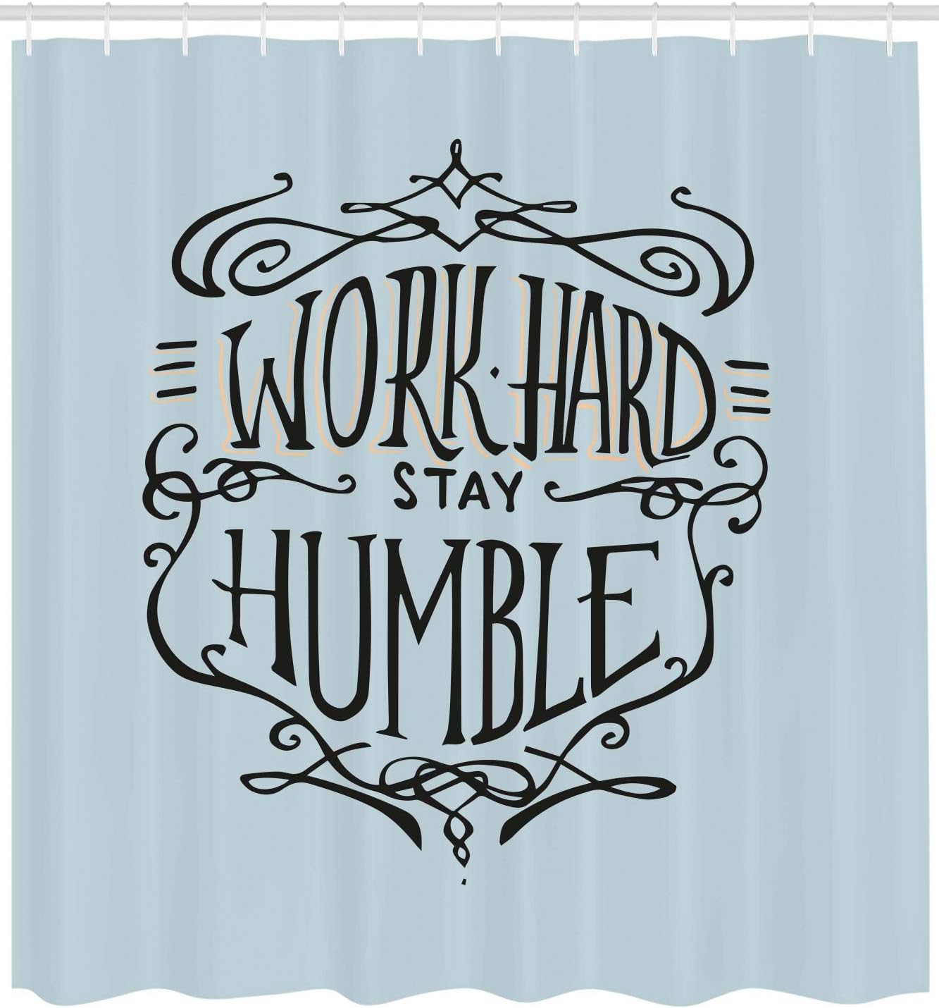 Ambesonne Modern Shower Curtain, Work Hard Stay Humble Words Theme Inspirational Display, Cloth Fabric Bathroom Decor Set with Hooks, 69" W x 84" L, Blue Grey Charcoal Grey
