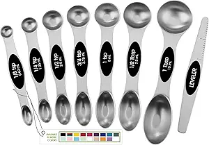 Spring Chef Stainless Steel Magnetic Measuring Spoons Set with Strong N45 Magnets, Heavy Duty Metal Kitchen Gadgets for Baking & Cooking, Fits in Most Kitchen Spice Jars, Set of 8 with Leveler, Black