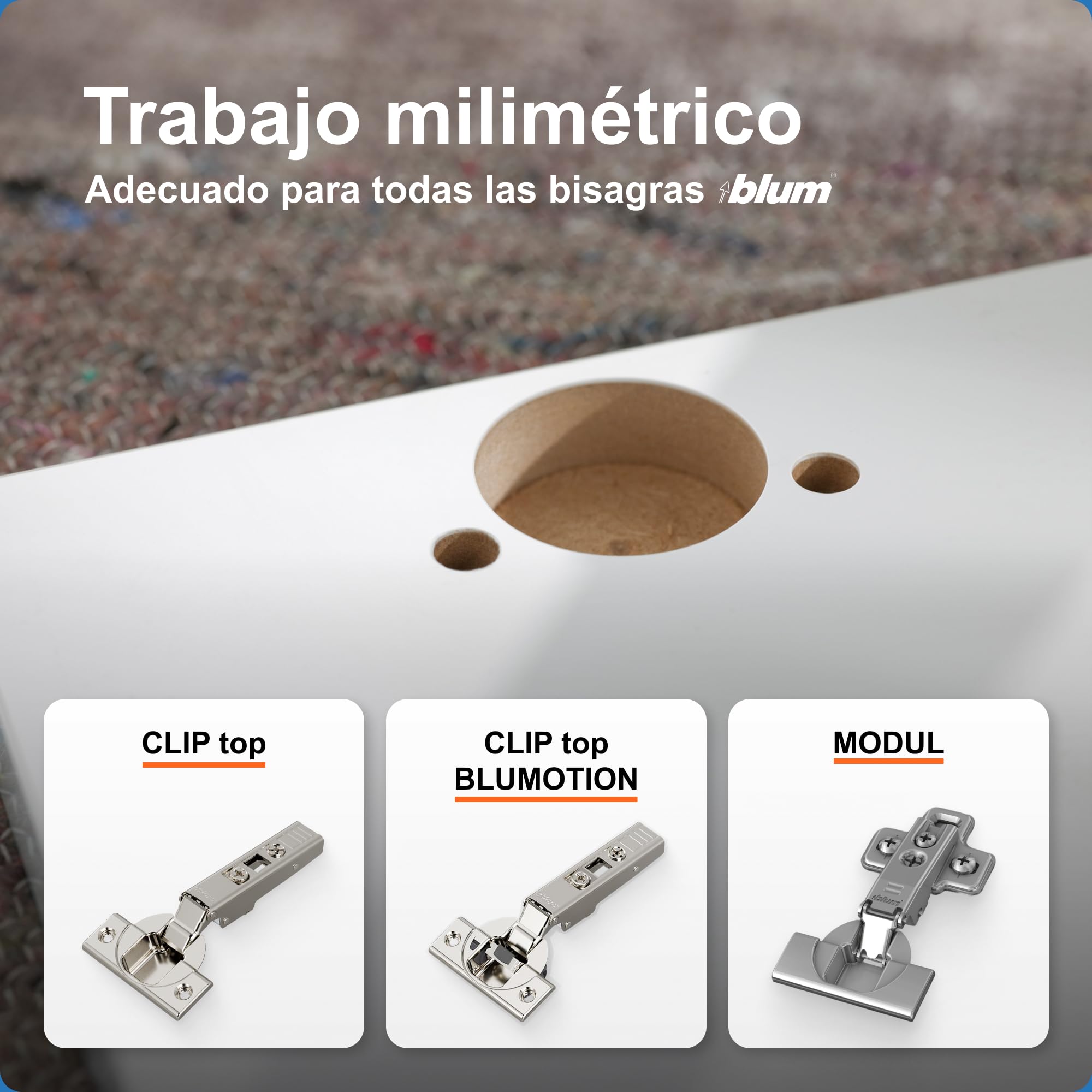 Blum Bisagras para armarios y muebles, guía de perforación, escala de 2 mm a 8 mm, con placas de montaje para atornillar, para bisagras