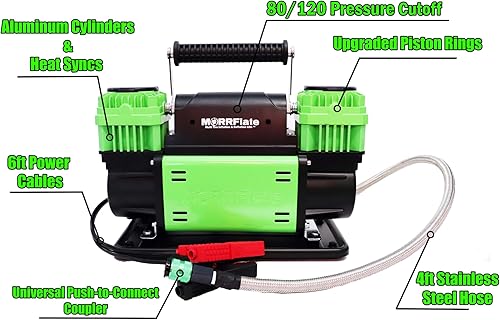Miniatura 2 de MORRFlate TenSix 10.6 CFM 150 PSI Compresor de aire portátil de doble cilindro todoterreno de 12 V con manguera de acero inoxidable de 4 pies,