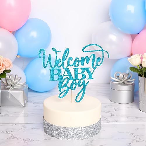 Miniatura 3 de Kaoenla Decoración de bienvenida para pastel de bebé, baby shower, decoración de fiesta de revelación de género para recién nacido (flash azul)