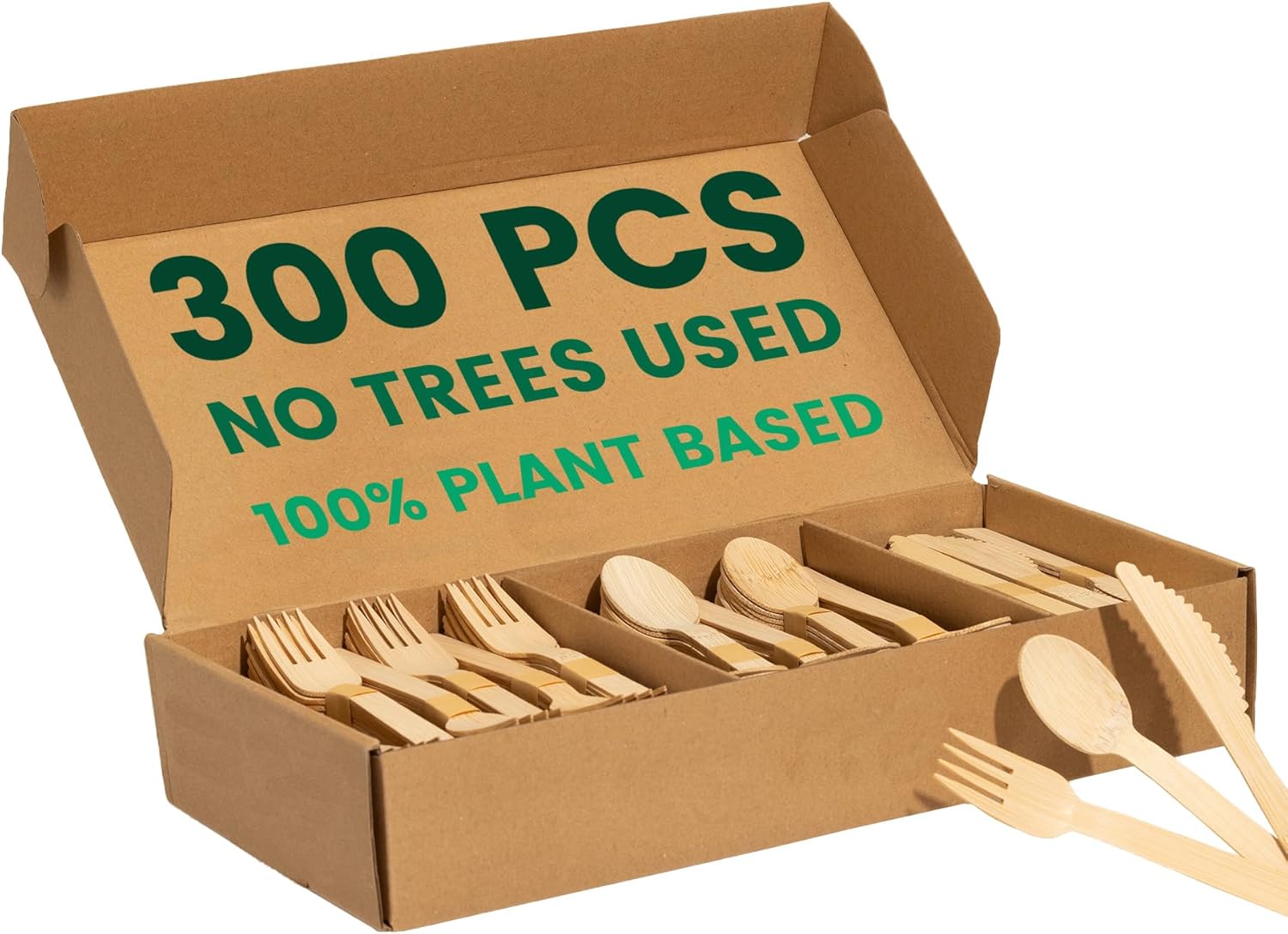 Faithful Supply Bamboo Cutlery Set (300 ct) Bamboo Utensils Disposable with 120