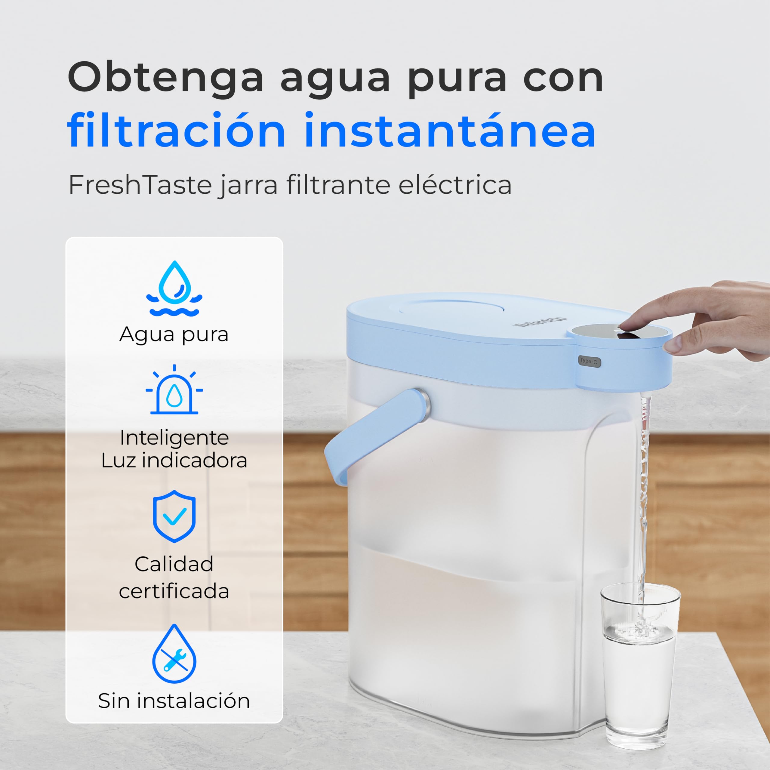Waterdrop Instant Jarra Filtradora de Agua (4L), WD-ED06B Jarra Eléctrica con Filtro de Agua, Dispensador Filtro de Agua, Reducir 20+ Sustancias, Preserva Minerales (Filtro: WD-EWFS) — view 2