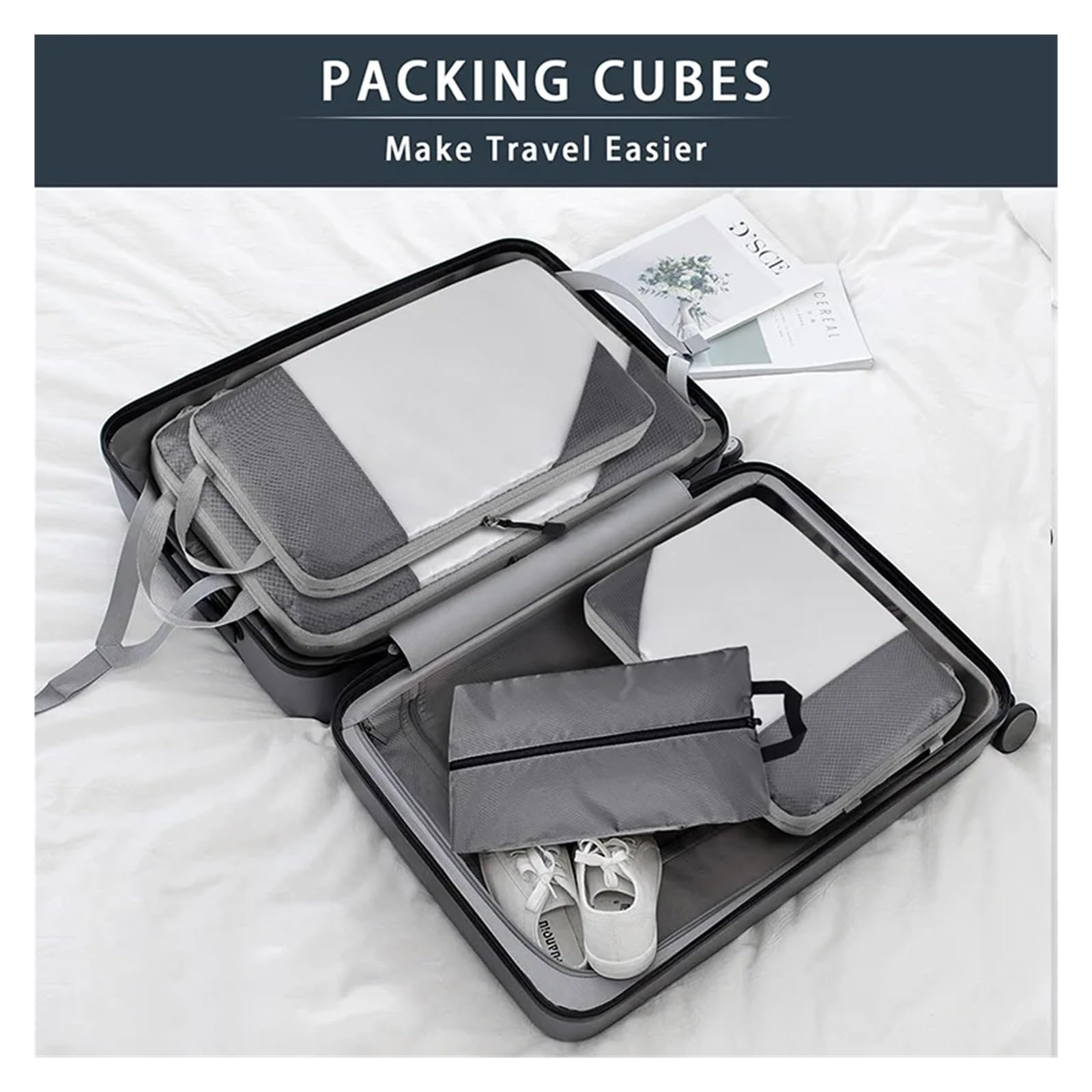 Cubi da imballaggio a Compressione Impermeabili e traslucidi - Set di 3/4 Borse da Viaggio Pieghevoli espandibili in Materiale Tup (opzioni di Colore Disponibili)