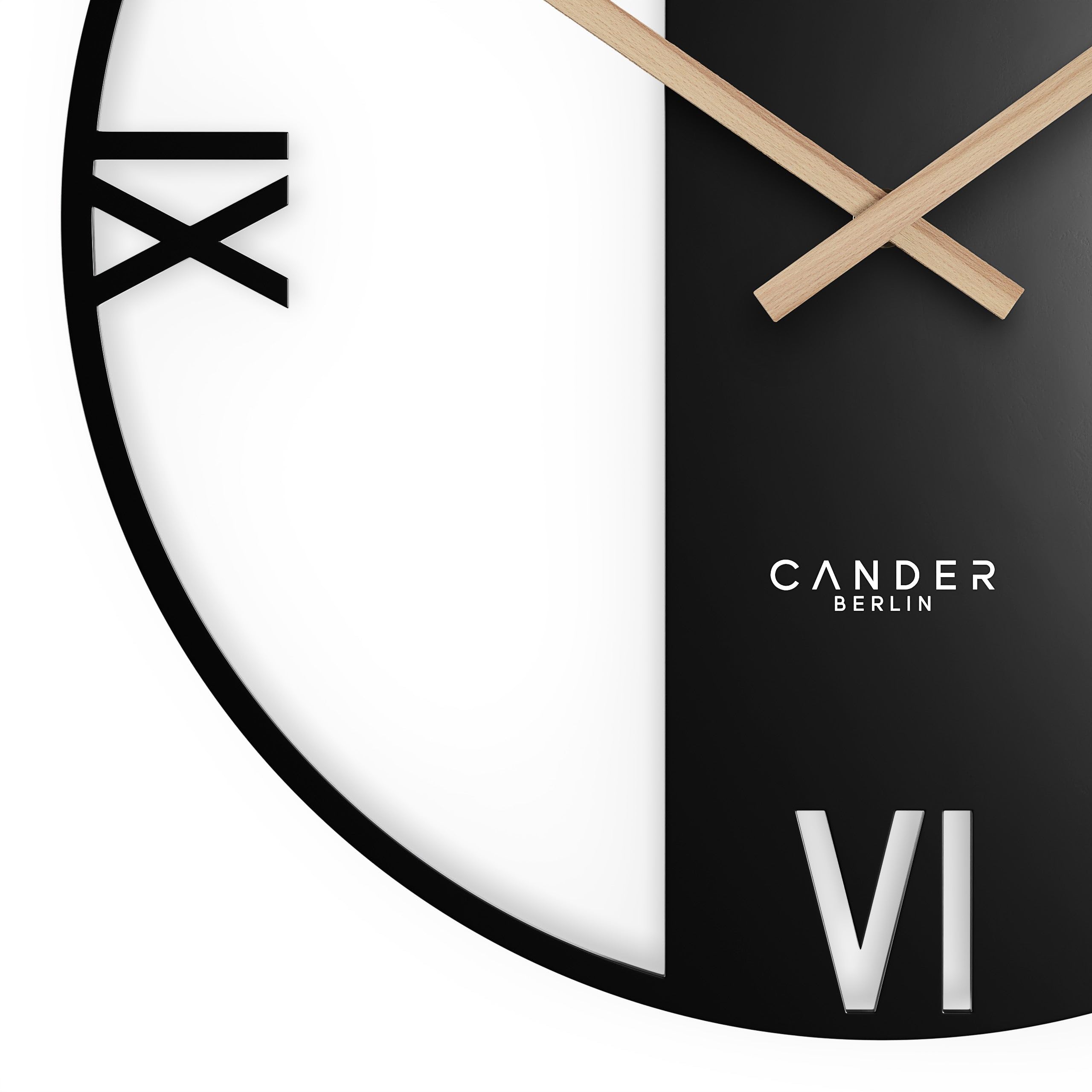 Cander Berlin Elara XXL Reloj de pared vintage silencioso, 40 cm, metal, manecillas de madera, sin ruido de tictac, grande, moderno, negro, salón, cocina