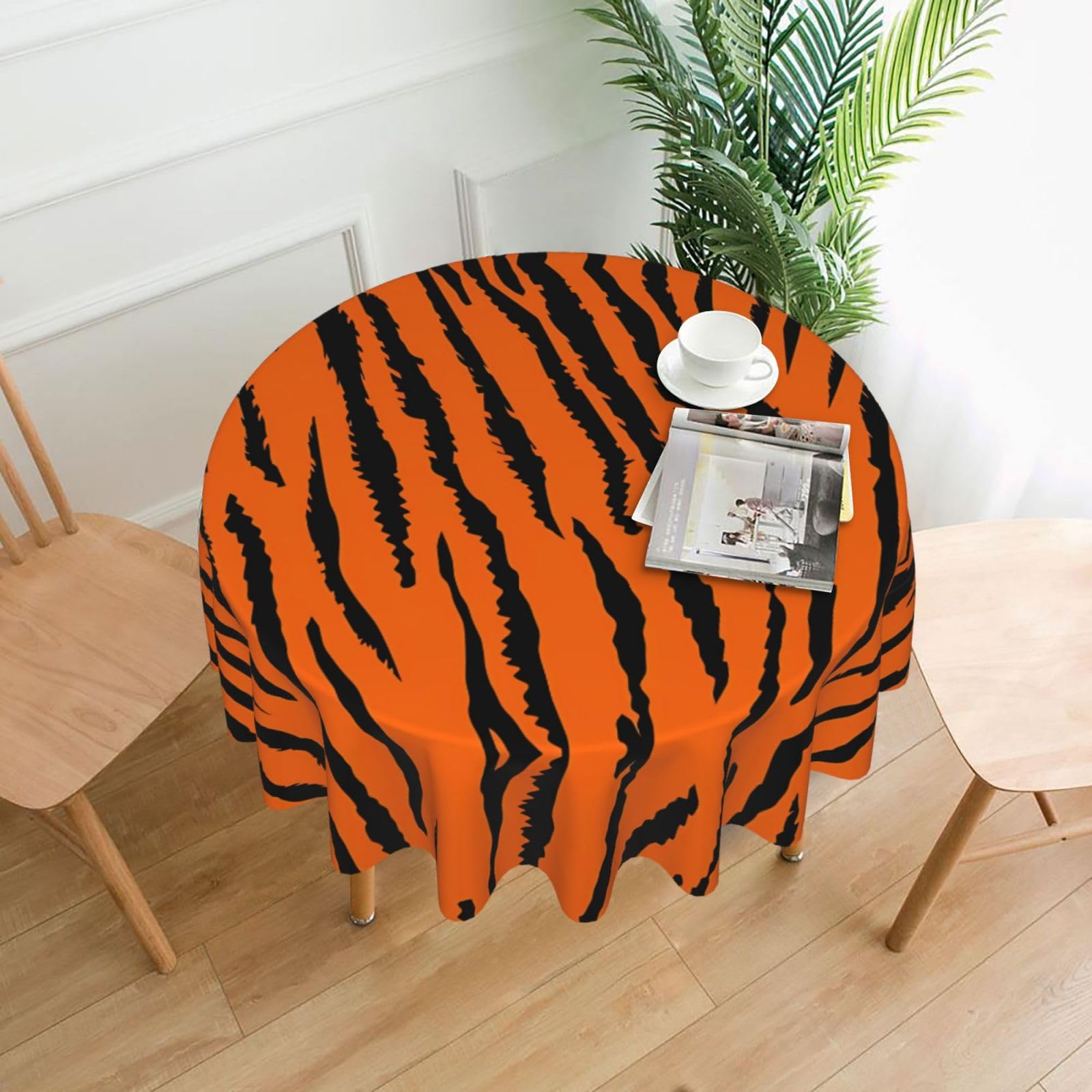 HJFCZH Orange tiger leopard Prints Round Decorative Tablecloth 60in - High-Grade Polyester Throw for Dinners, Weddings & Everyday Use