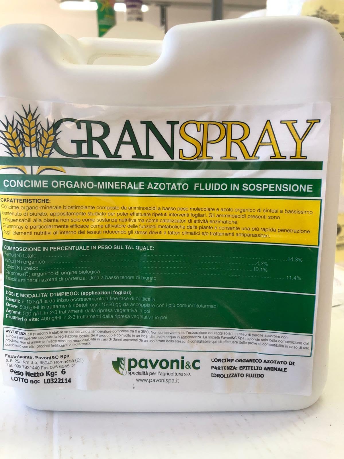GRANSPRAY - Concime organico-minerale azotato fluido in sospensione - Conf. 6Kg