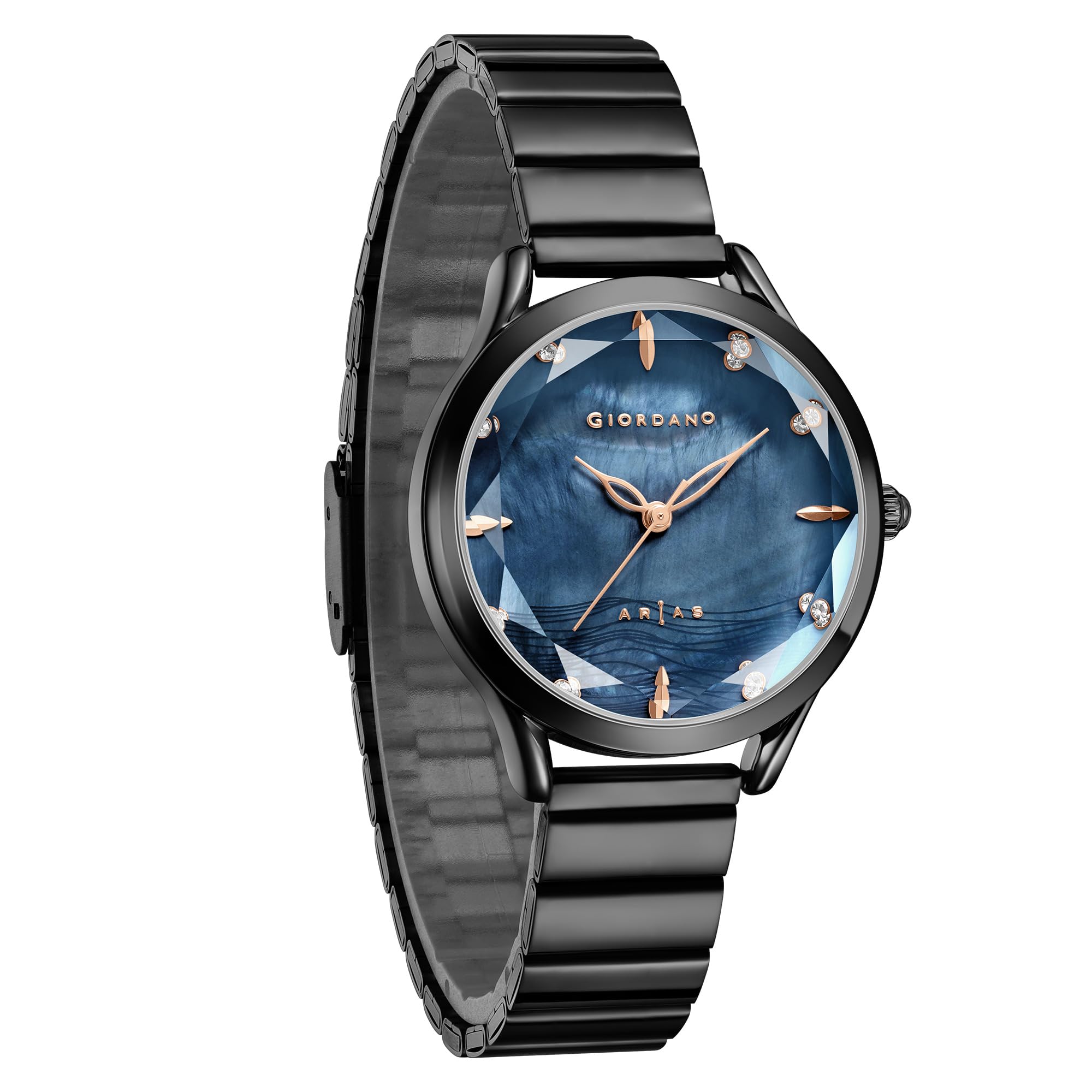 Arias Lara Dutta Signature Collection Analog Quartz Watch for Women with Mother-of-Pearl Cut Glass Dial, Crystal Hour Markers and Stainless Steel Bracelet Strap-image-0