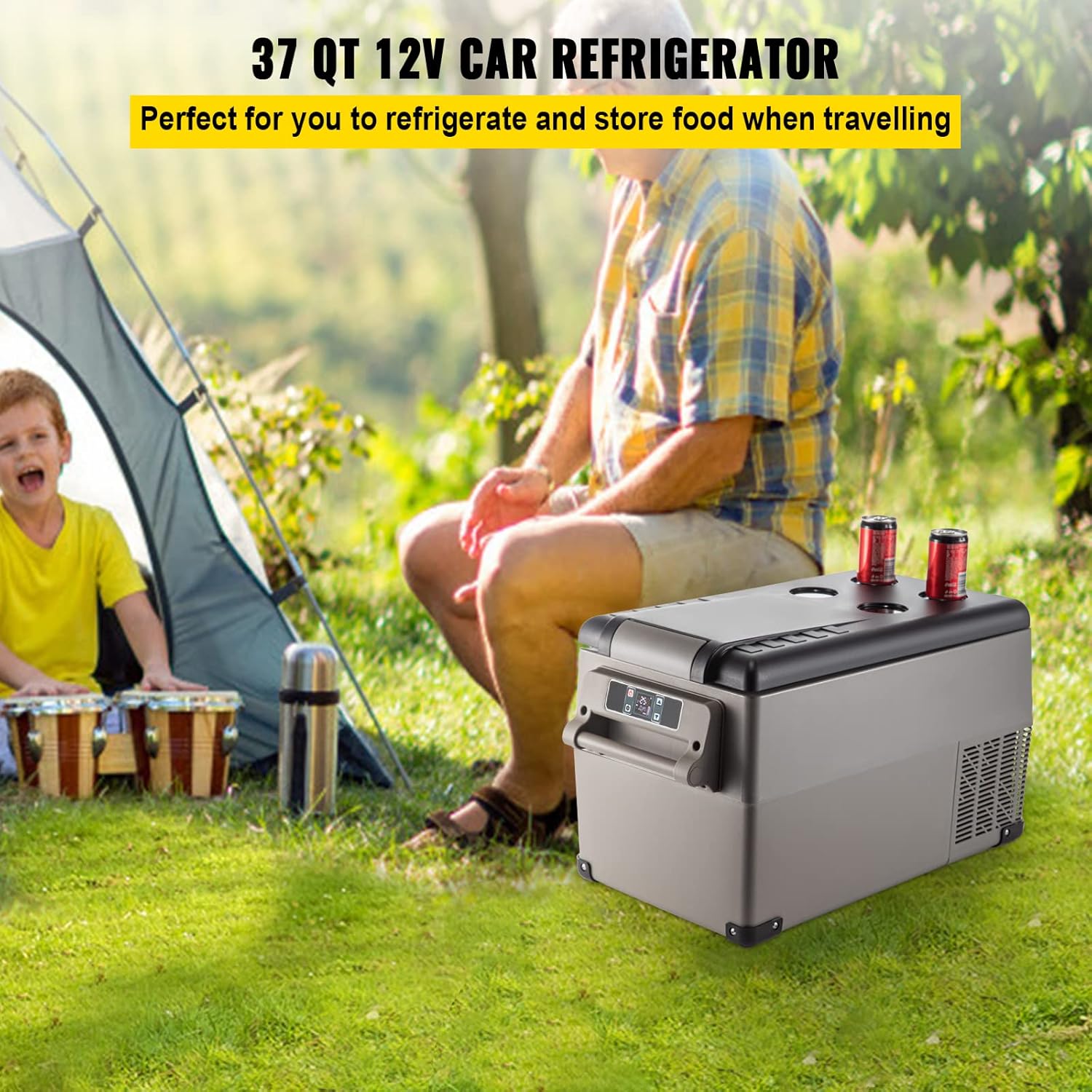VEVOR Portable Refrigerator 37 Quart(35 Liter),Travel,Car Refrigerator Dual Zone with 12/24v DC & 110-240v AC for Camping, Fishing,12 Volt Refrigerator App Control(-4℉~68℉), Outdoor or Home Use