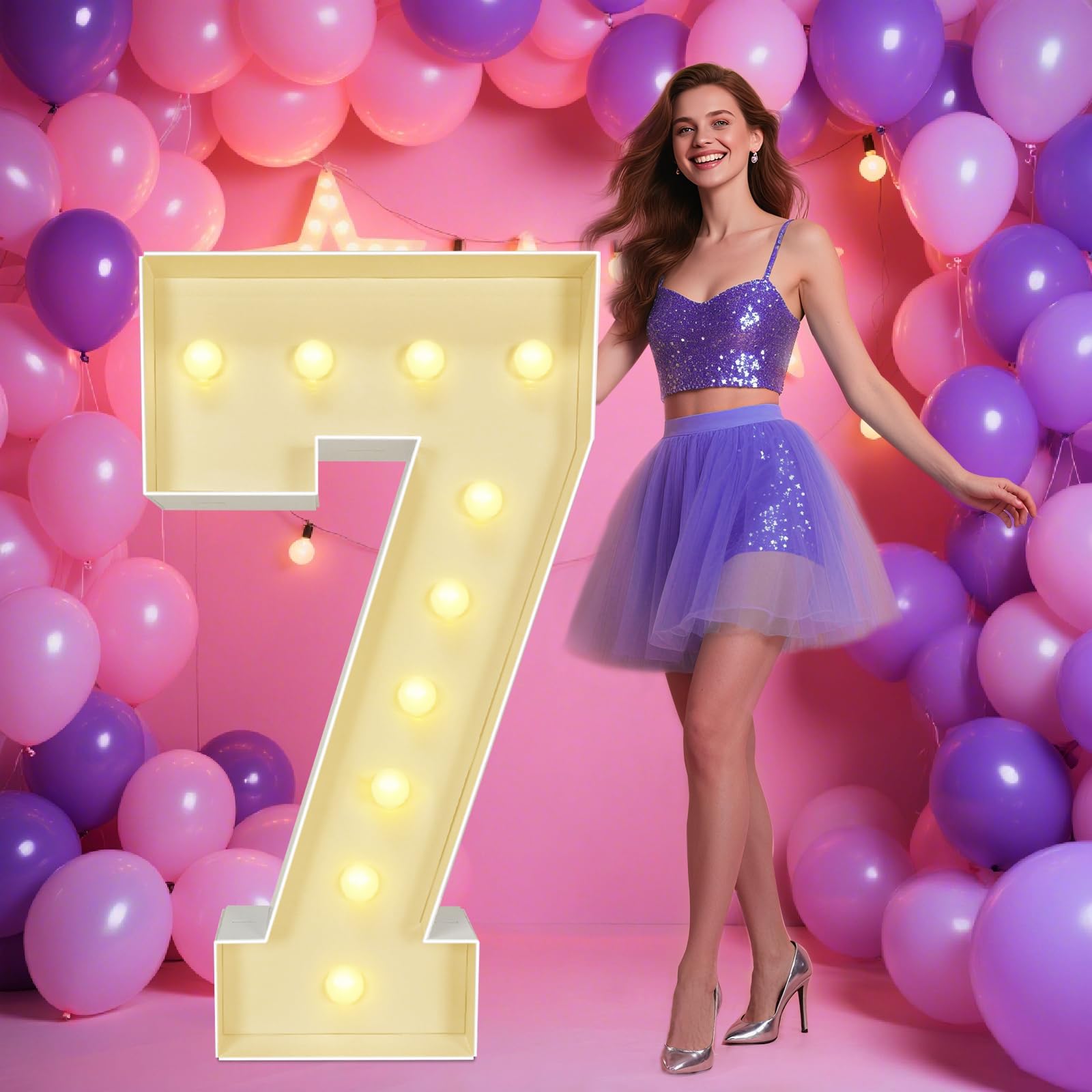 2.3FT Marquee Light Up Numbers 7, Big Marquee Letter for Baby Shower Birthday Engagement Wedding Party Decor 2026 Graduation Grad Decorations, Easy to Assemble,70cm/28in