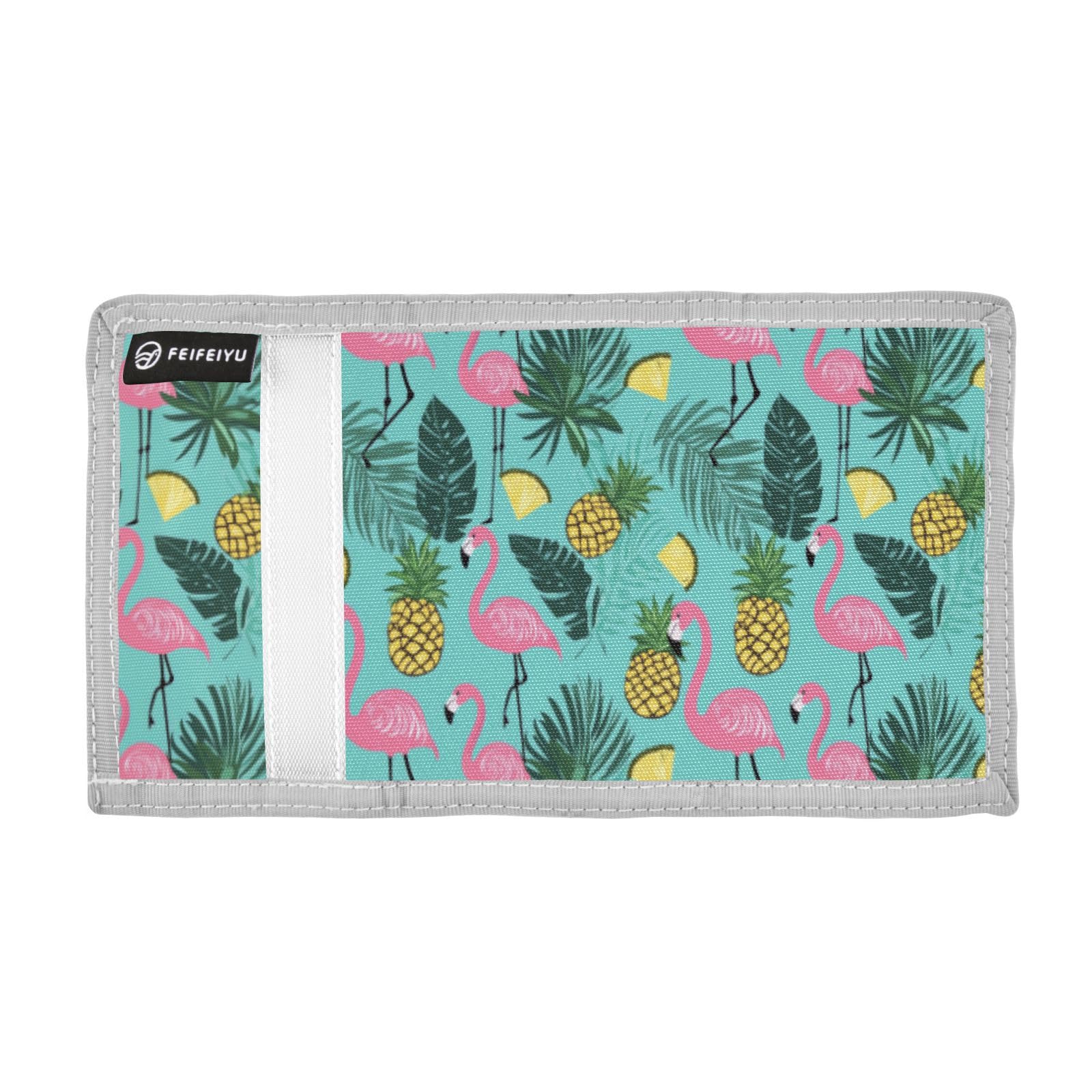Wusikd Flamingo Palm Leaves Kids Wallet for Boys Girls Pineapples Toddler Trifold Wallet Novelty Wallet for Teens Women Men