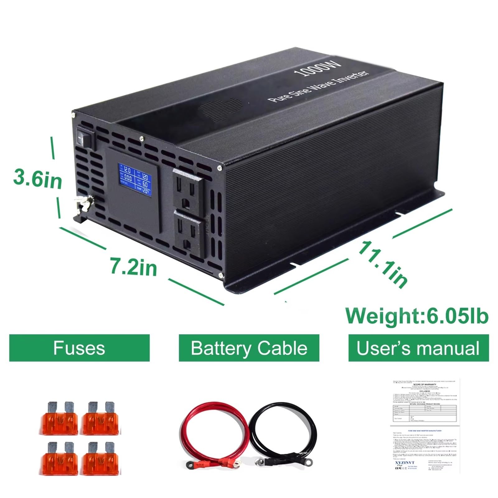 Inversor Inversor Solar Onda Sinusoidal Pura 2000W Potencia Máxima 1000W 12V/24V/36V/48V CC A 120V/220V/230V/240V CA Convertidor Voltaje(12V,100V)