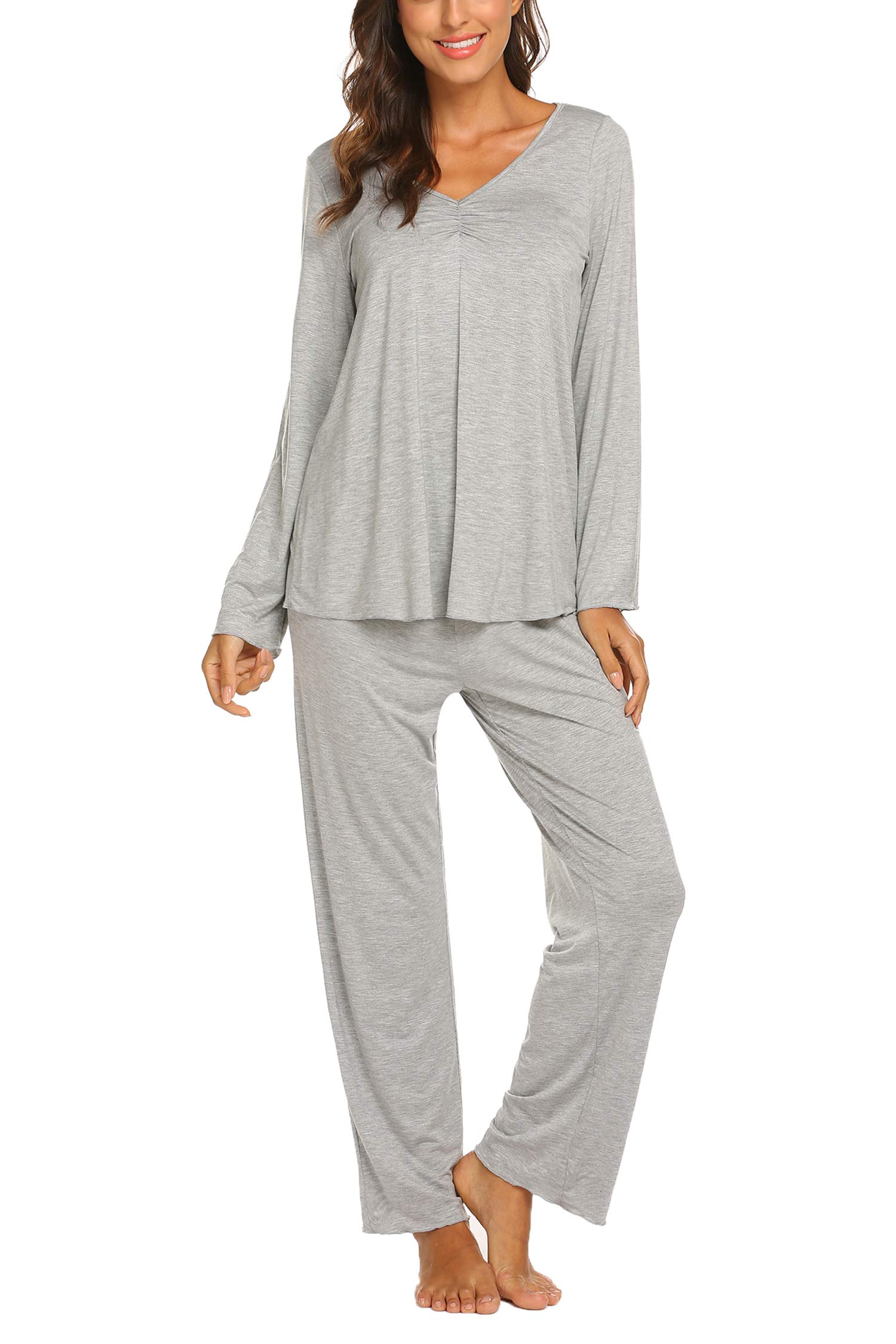 MAXMODA Pigiama Donna Pigiami Due Pezzi Maglietta Manica Lunga e Pantalone Lungo S-XXL