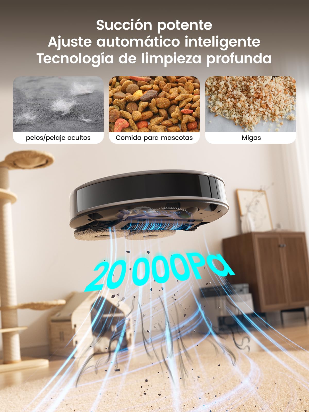 Lefant M3 MAX Robot Aspirador y Fregasuelos,20000Pa,Anticaídas,Elevación de fregona,Mapeo,Navegación LiDAR,Prevención de obstáculos,Recogida de Pelo de Mascotas,Alexa/App/i Watch/2,4G & 5GHz