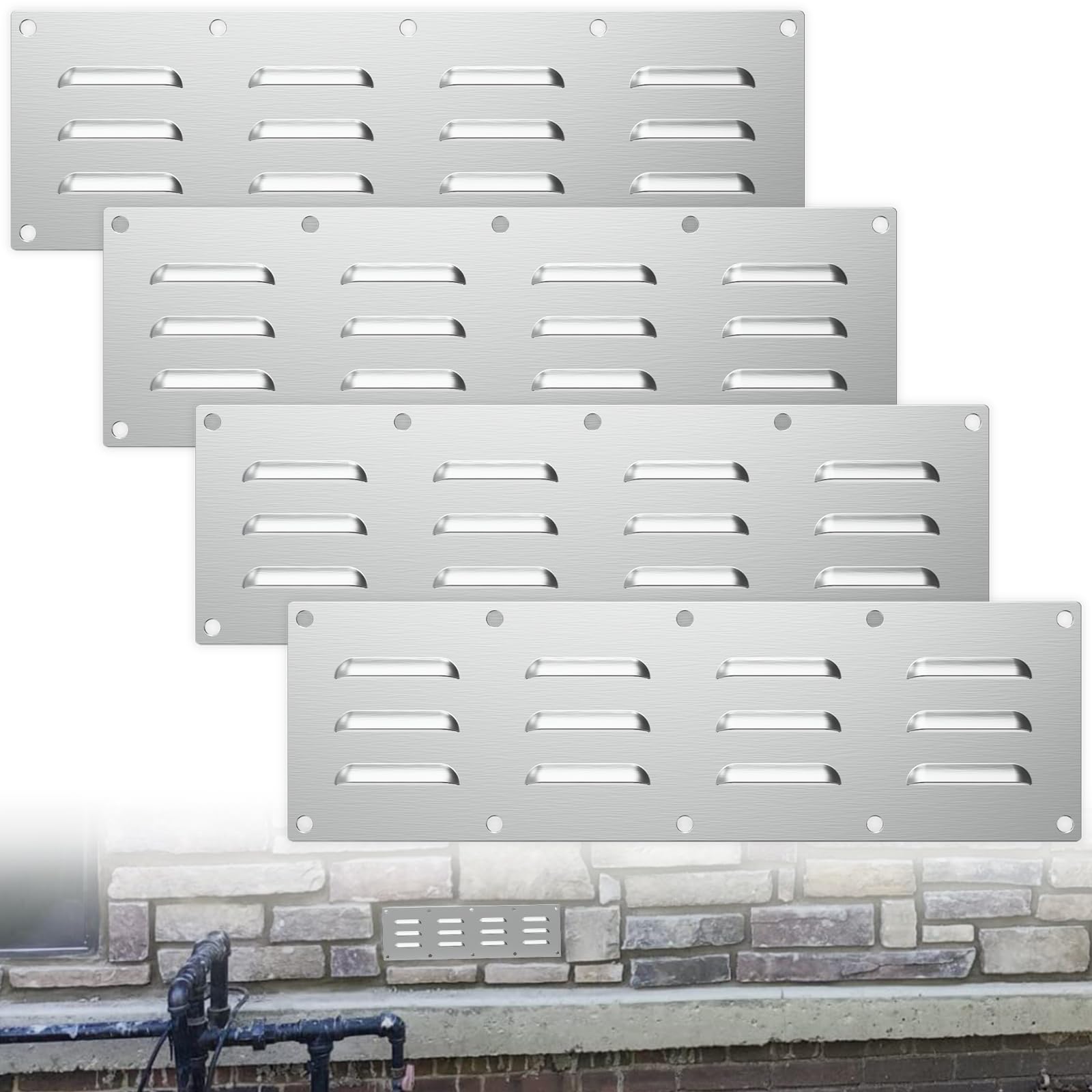Photo 1 of **DIRTY**
FOROIRON 4 Pack Stainless Steel Venting Panel for Grill Accessory Stainless Steel Vent Cover Grill Vent for Masonry Fire Pits and Outdoor Kitchen, 15" by 4-1/2"