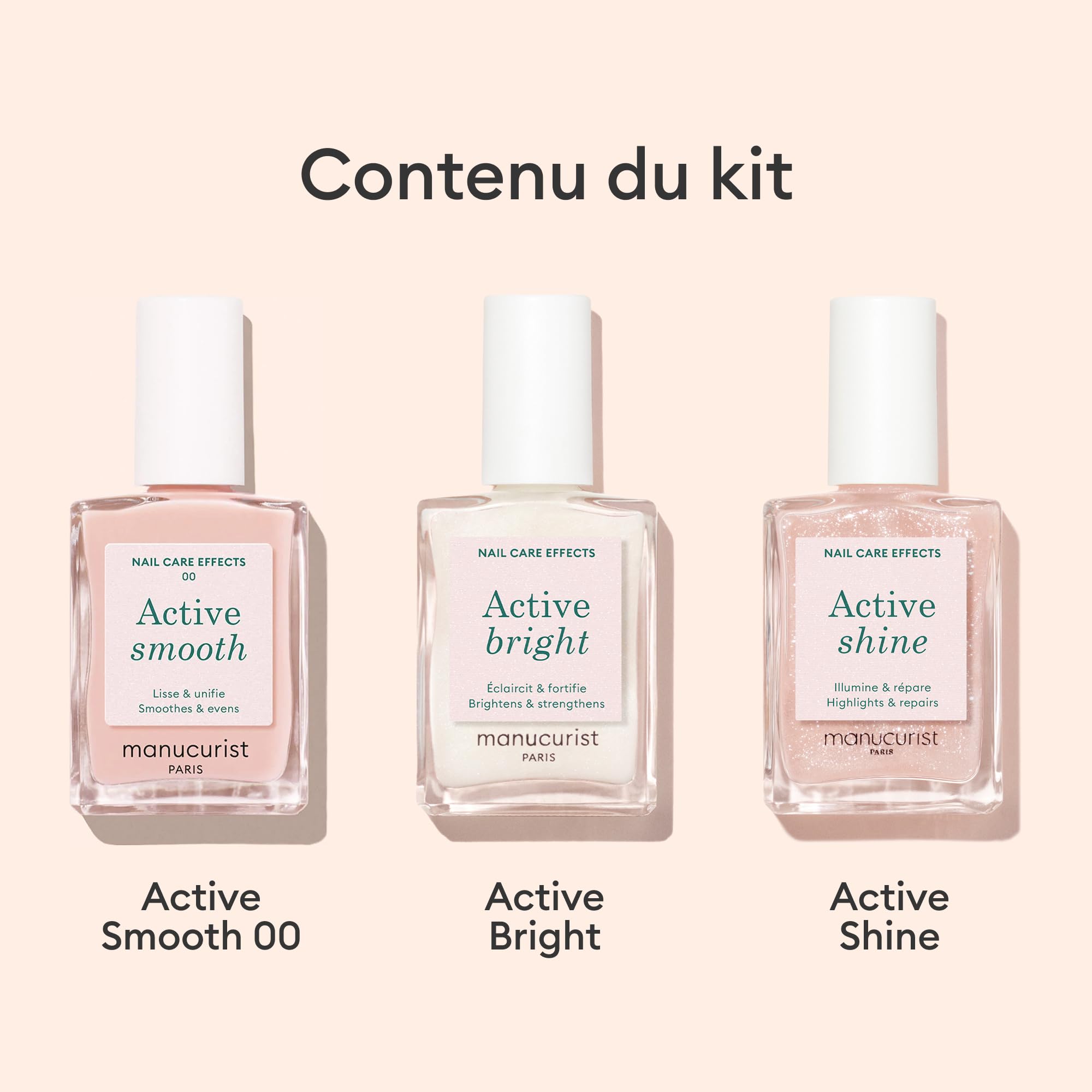 Manucurist Active Trio Active Smooth00, Active Shine, Active Bright | Trio Active Vernis à Ongles Soin Renforcement Ongles Vernis Durcisseur Ongle Vegan & Made in France