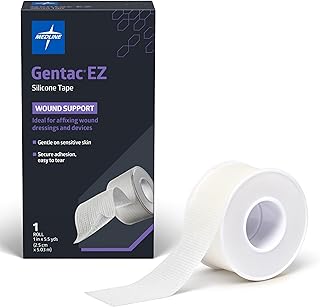 Medline Gentac EZ Silicone Tape, 1” x 5.5 Yards., Easy Tear Scar Tape, Gentle on Sensitive Skin, Keeps Wound Dressings and Devices in Place, Not Made with Natural Rubber Latex, 1 Per Box