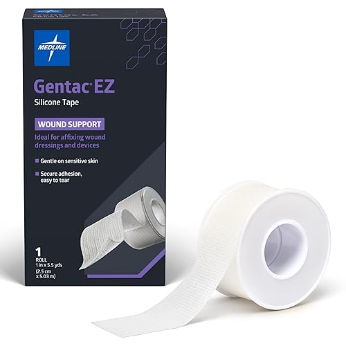 Medline Cinta de silicona Gentac EZ, 1 pulgada x 5.5 yardas, cinta médica fácil de rasgar, suave para la piel sensible, mantiene los apósitos y