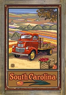 Northwest Art Mall South Carolina Truck Rustic Metal Print on Reclaimed Barn Wood from Travel Artwork by Artist Paul A. Lanquist 11.5" x 17.5"