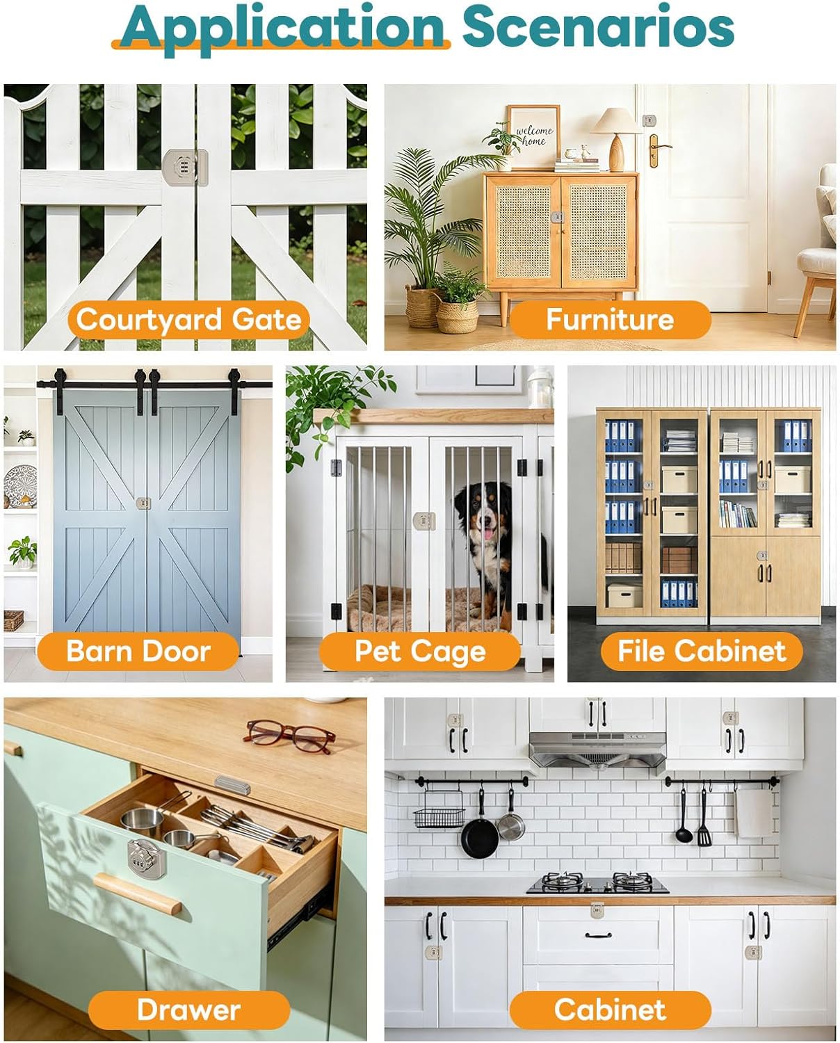 Cabinet Locks with Combination, 180 Degree Keyless Cabinet Lock, 3-Digit Anti Pry Combination Password Lock for Cupboard, Closet, Swinging/Sliding Door(2, Nickel)