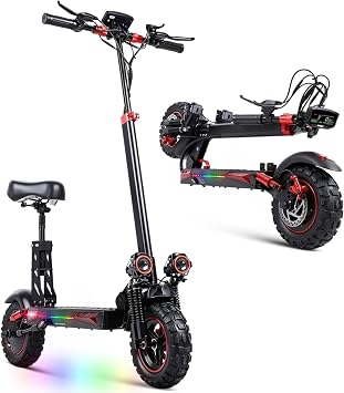 Electric Scooter Adults with Seat 1600W/1200W 30-37 Miles & 28/31/34MPH Fast E-Scooter,Dual Brake Full Suspension,All-Terrain Offroad Electric Scooters Foldable for Commuting
