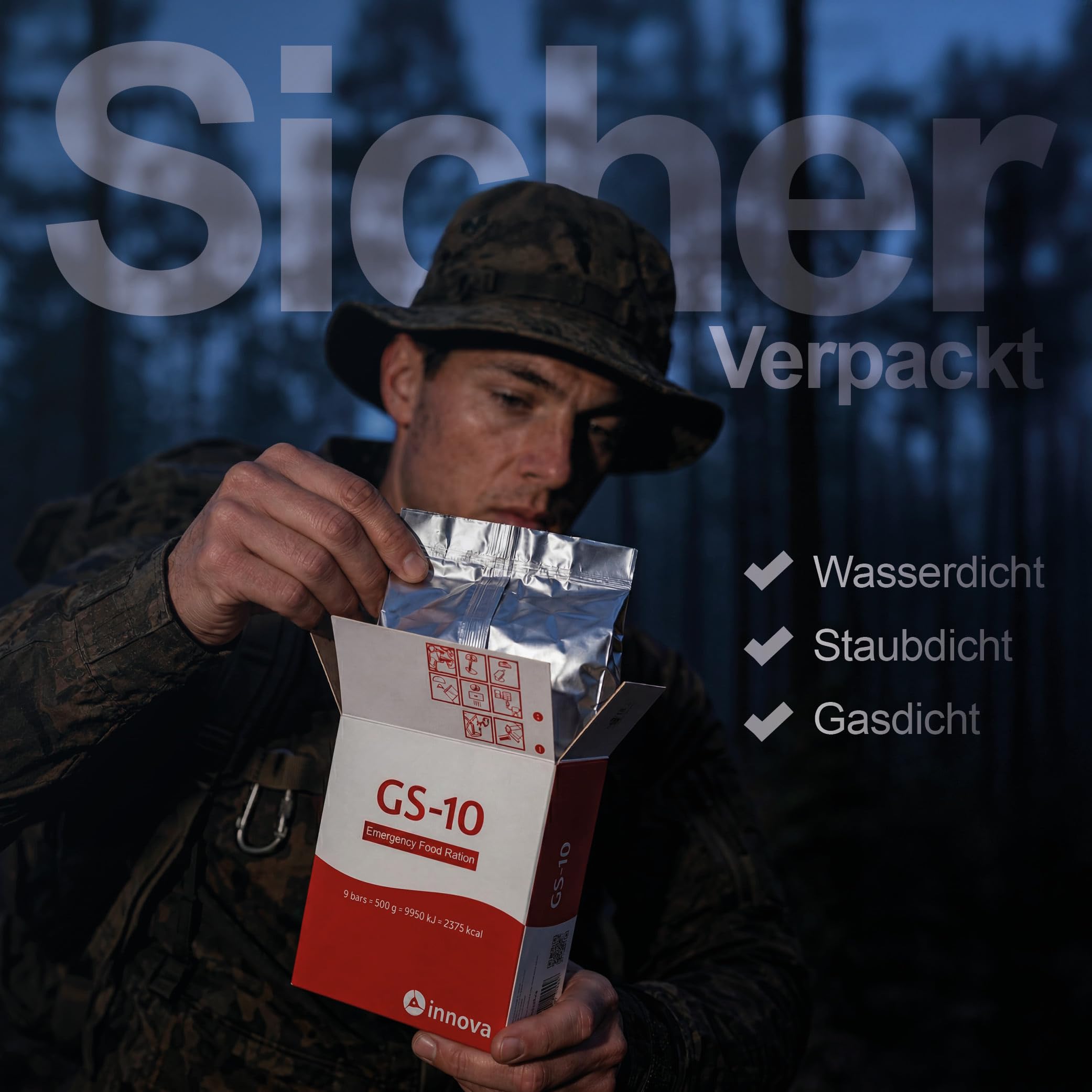 Notfallnahrung Großpaket 120 Einheiten - BP-ER, NRG-5, Seven Oceans & GS-10 + NRG-5 ZERO glutenfrei -24x pro Marke im Karton - Survival Food Set Langzeitnahrung 20 Jahre - Notvorrat Familie & Betrieb