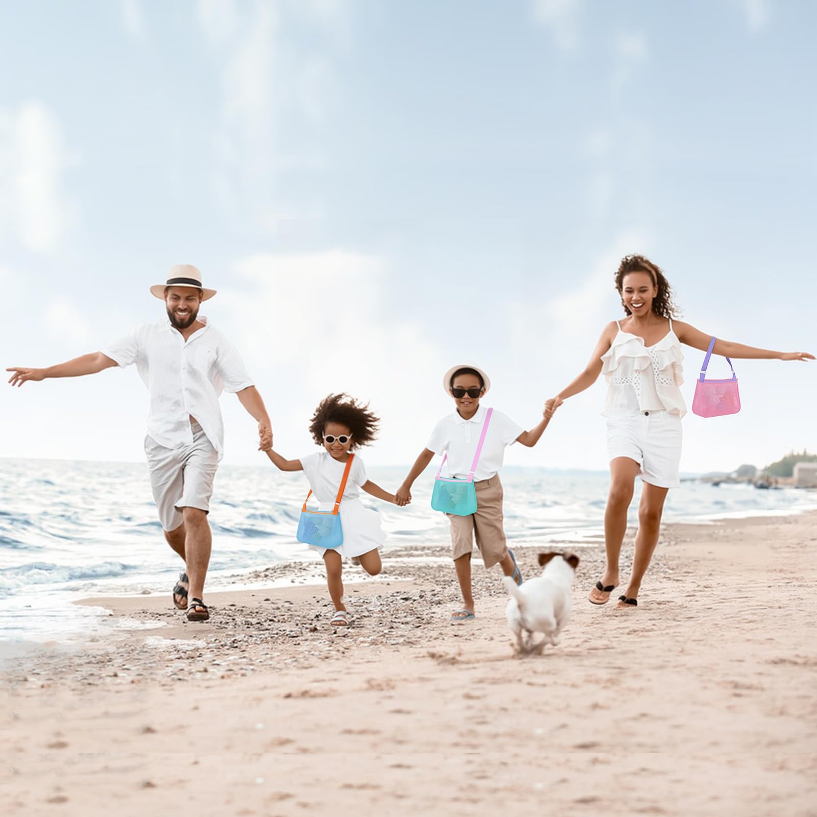 3 Piezas Bolsa de Malla para Juguetes de Playa, Bolsa Juguetes Playa Niños, Bolsas de Recogida de Conchas, Bolsas de Playas Plegable para Piscina, Camping, Viajes (A)