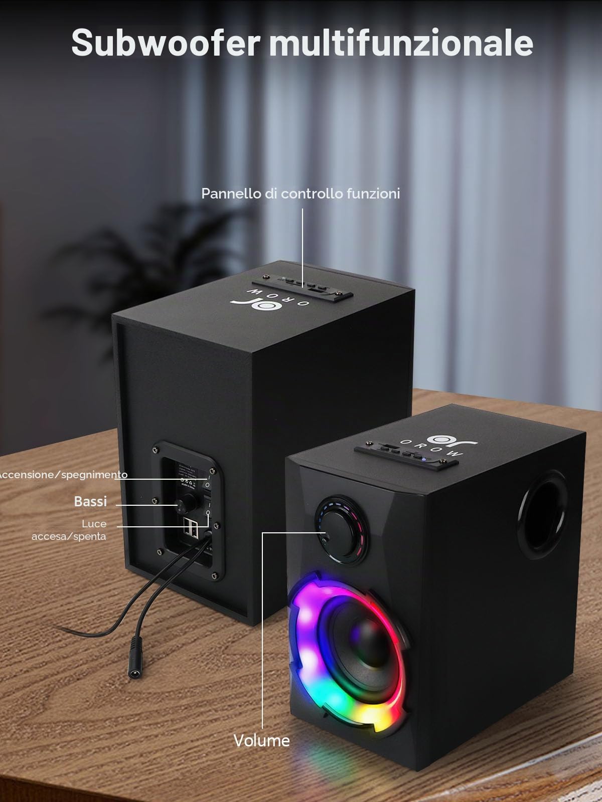 OR O R O W OROW Altoparlanti per computer, 40W AC,Casse PC Con Subwoofer,Luci LED Sincronizzate con Musica,Supporto Bluetooth/USB/TF/3.5mm, Altoparlanti per PC/Desktop/Monitor/Portatile/TV/Tel