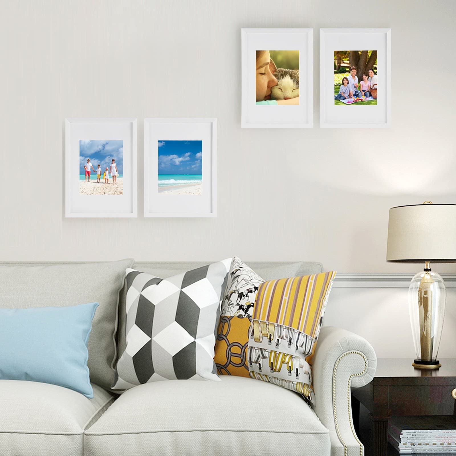 SONGMICS Set de 3 Marcos de Fotos, A3 (29,7 x 42 cm) sin Paspartús, 20 x 25 cm con Paspartús, Portafotos de Madera con Vidrio Frontal, para Hogar, Oficina, Blanco RPF03WT