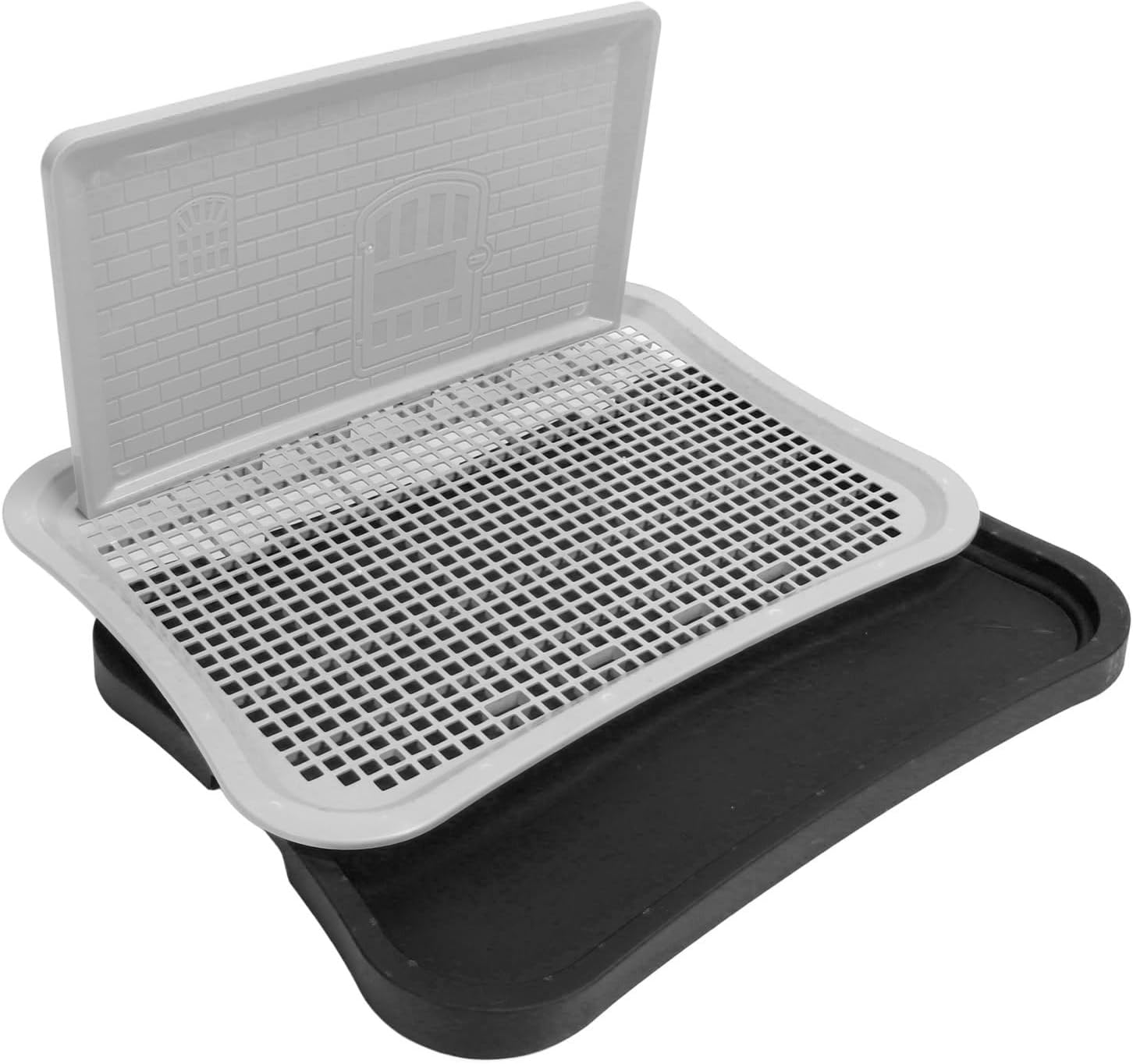 Dog Potty Tray, Portable Dog Training Toilet with Wall Column, Removable Mesh Training Potty for Small, Medium, Large Pets,Pee Pads Holder Dog Litter Box (Black)