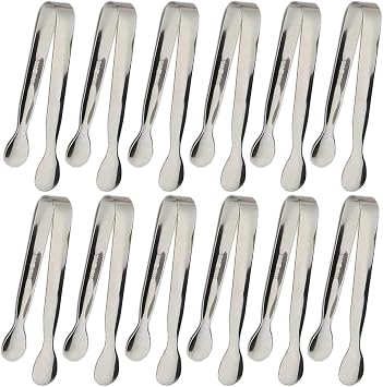 12PCS Ice Tongs Mini Sugar Tongs 4.25Inch Stainless Steel Small Serving Tong, Small Kitchen Tong for Appetizers,Tea Party, Coffee Bar, Desserts Silver-12pcs