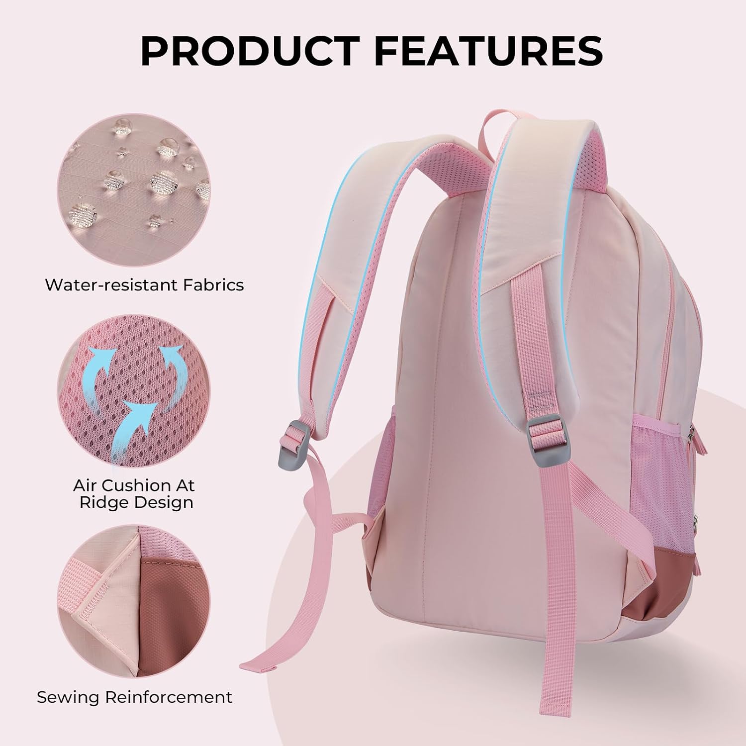 Glodwheat 3Pcs Backpack Set For Girls With Insulated Lunch Bag & Pencil Case, Lightweight Water-Resistant School Bookbag With 11 Compartments / 20L image 4