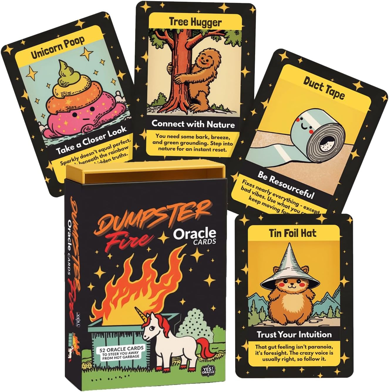 Dumpster Fire Oracle Cards, 52-Card Funny Oracle Deck for Self-Reflection and Humorous Spiritual Guidance with Savage Honesty