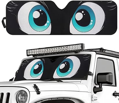 Tuoxiukan Funny Car Windshield Sun Shade Eyes for 1997-2017 Jeep Wrangler Rubicon Sahara TJ JK JKU 2/4 Doors Foldable Car Windshield Visor Sun Shade Universal Auto Interior Accessories